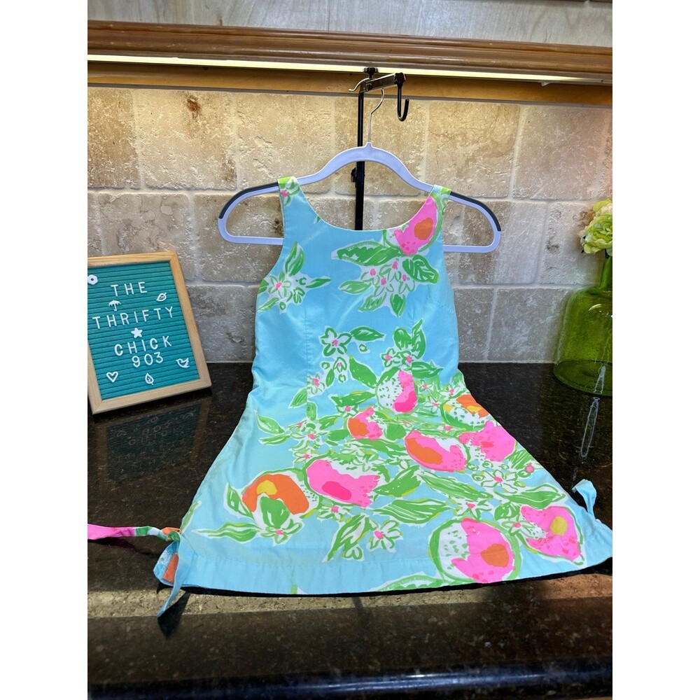 Lilly Pulitzer Girls Mini Claudine Dress Cherry Bomb Fruit Floral Blue Size 12